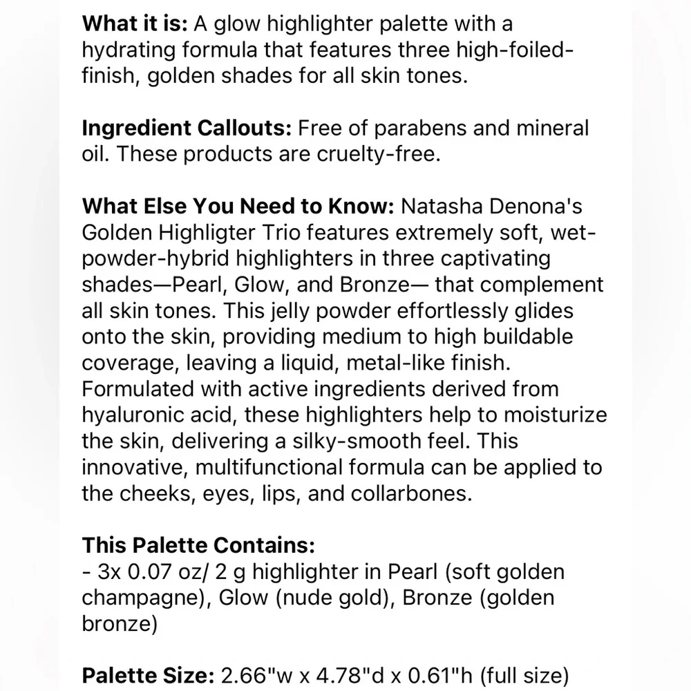 Natasha Denona Golden Highlighter Trio Multi-Use Hybrid Glow Palette